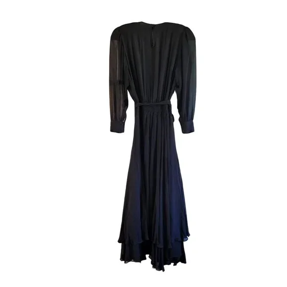 Vintage Diane Freis Original Black Silk Dress With Colorful Beaded Floral Design - Picture 2 of 7